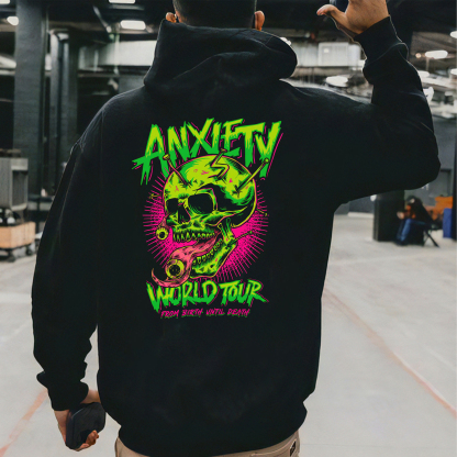 ANXIETY WORLD TOUR Skull Black Print Hoodie
