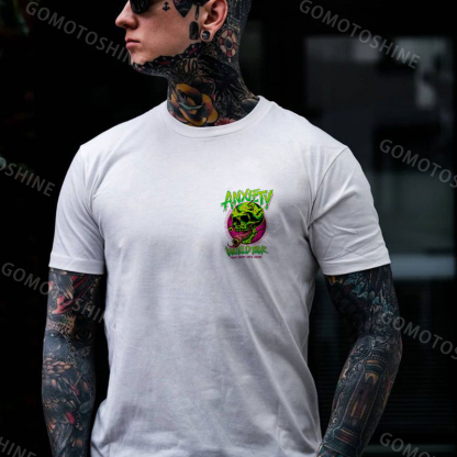 ANXIETY WORLD TOUR Skull Black Print T-Shirt
