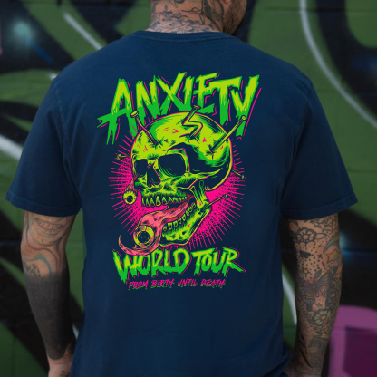 ANXIETY WORLD TOUR Skull Black Print T-Shirt