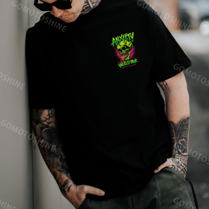 ANXIETY WORLD TOUR Skull Black Print T-Shirt