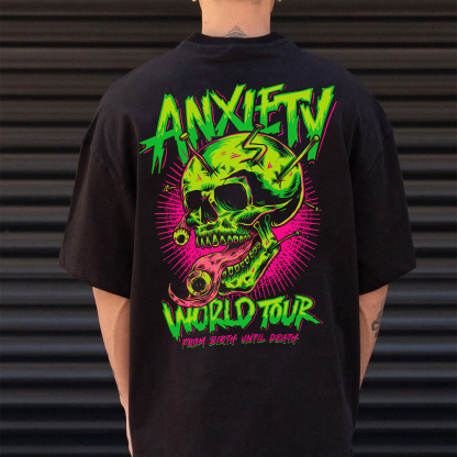 ANXIETY WORLD TOUR Skull Black Print T-Shirt
