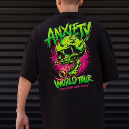 ANXIETY WORLD TOUR Skull Black Print T-Shirt