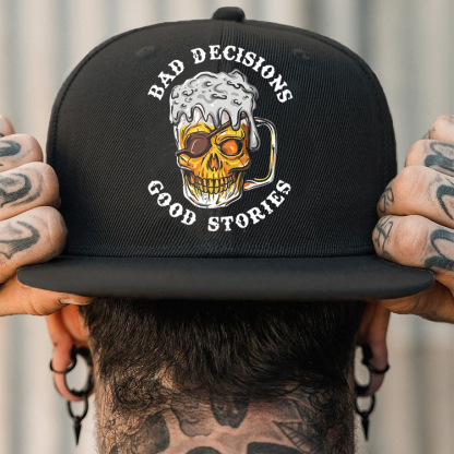 BAD DECISIONS GOOD STORIES Skull Beer Fashion Cap
