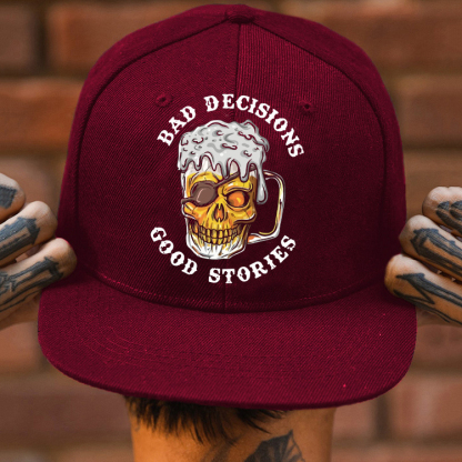 BAD DECISIONS GOOD STORIES Skull Beer Fashion Cap