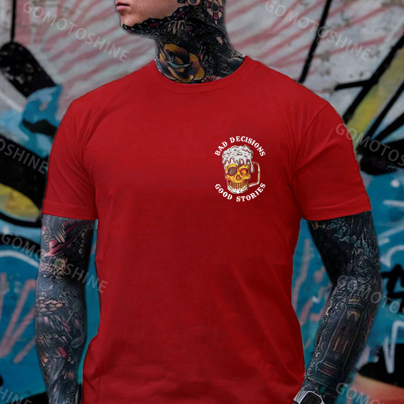 BAD DECISIONS GOOD STORIES Black Print T-Shirt Image - 12