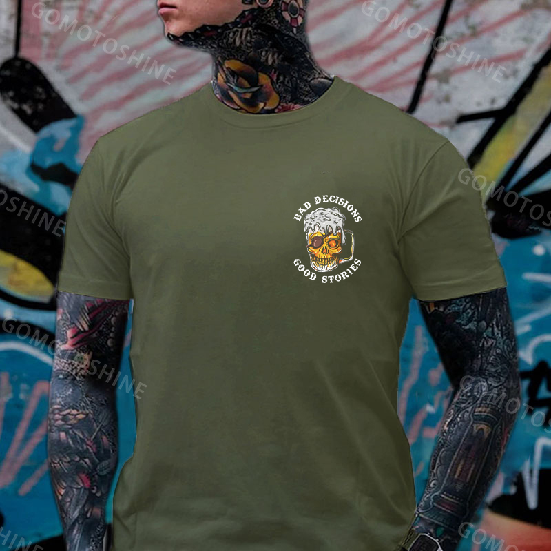 BAD DECISIONS GOOD STORIES Black Print T-Shirt Image - 11