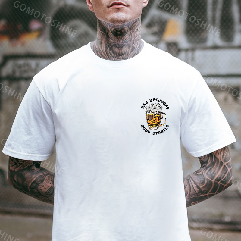 BAD DECISIONS GOOD STORIES Black Print T-Shirt Image - 8