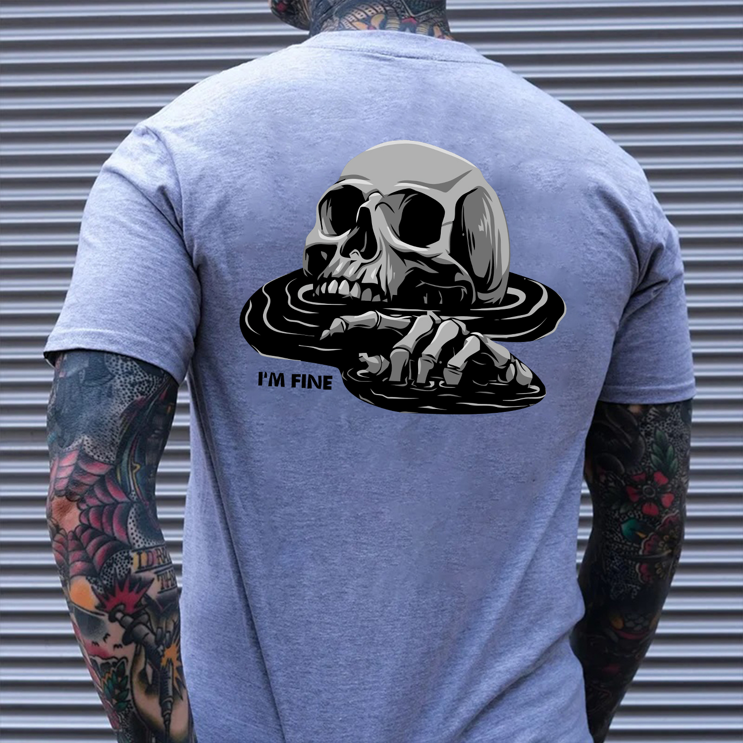 I'M FINE Drowning Skull Black Print T-Shirt