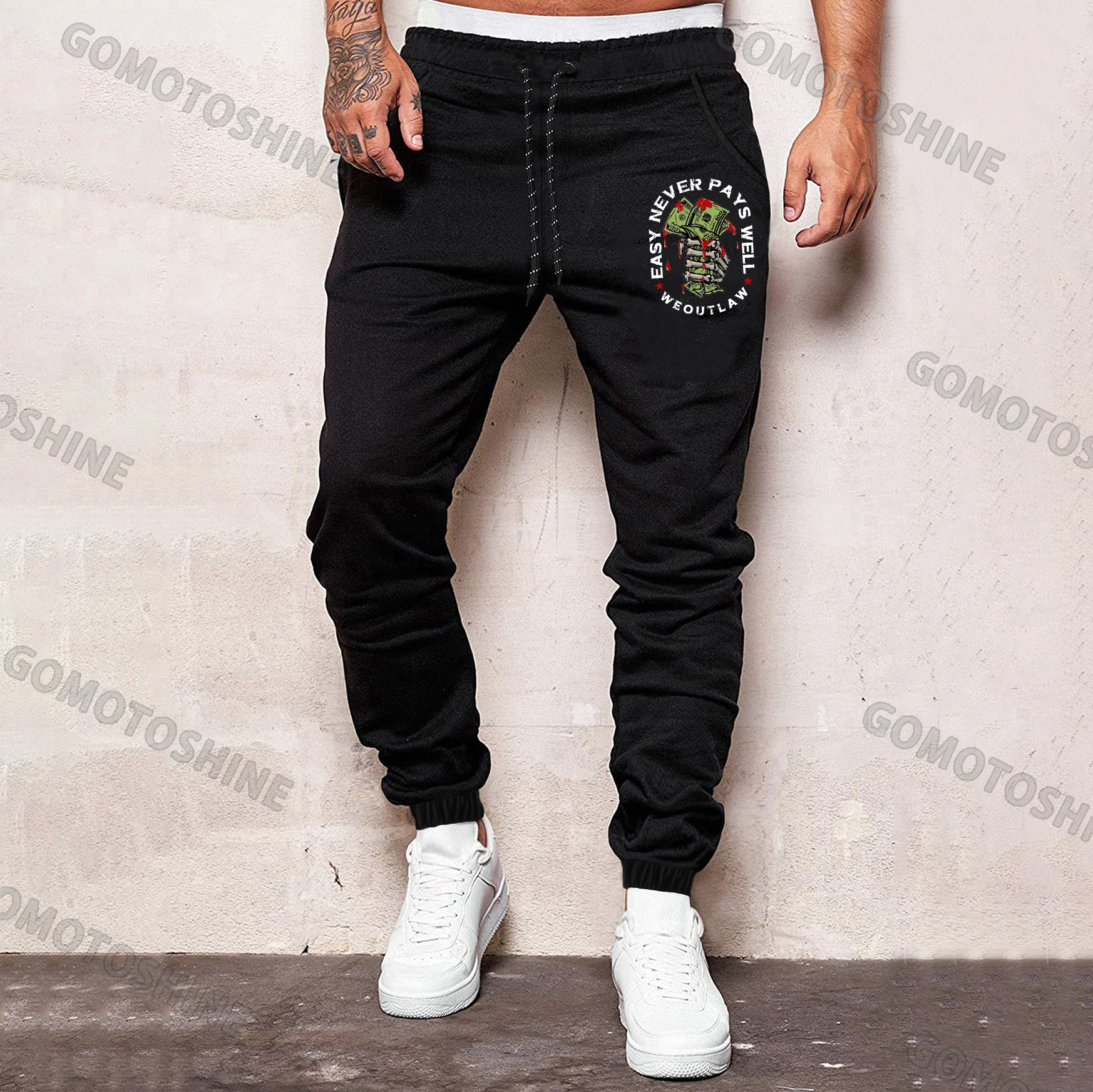 EASY NEVER PAYS WELL Bones and Money Men's Print Sweatpants