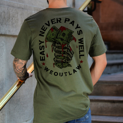EASY NEVER PAYS WELL Bones and Money White Print T-Shirt