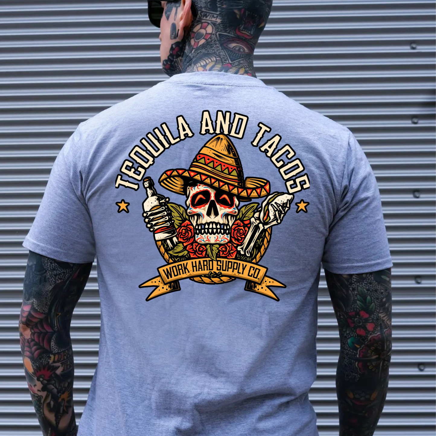 TEQUILA AND TACOS Skull and Roses Black Print T-Shirt
