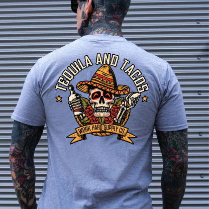 TEQUILA AND TACOS Skull and Roses Black Print T-Shirt