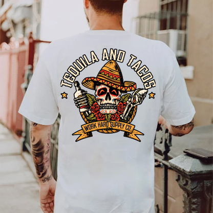 TEQUILA AND TACOS Skull and Roses Black Print T-Shirt