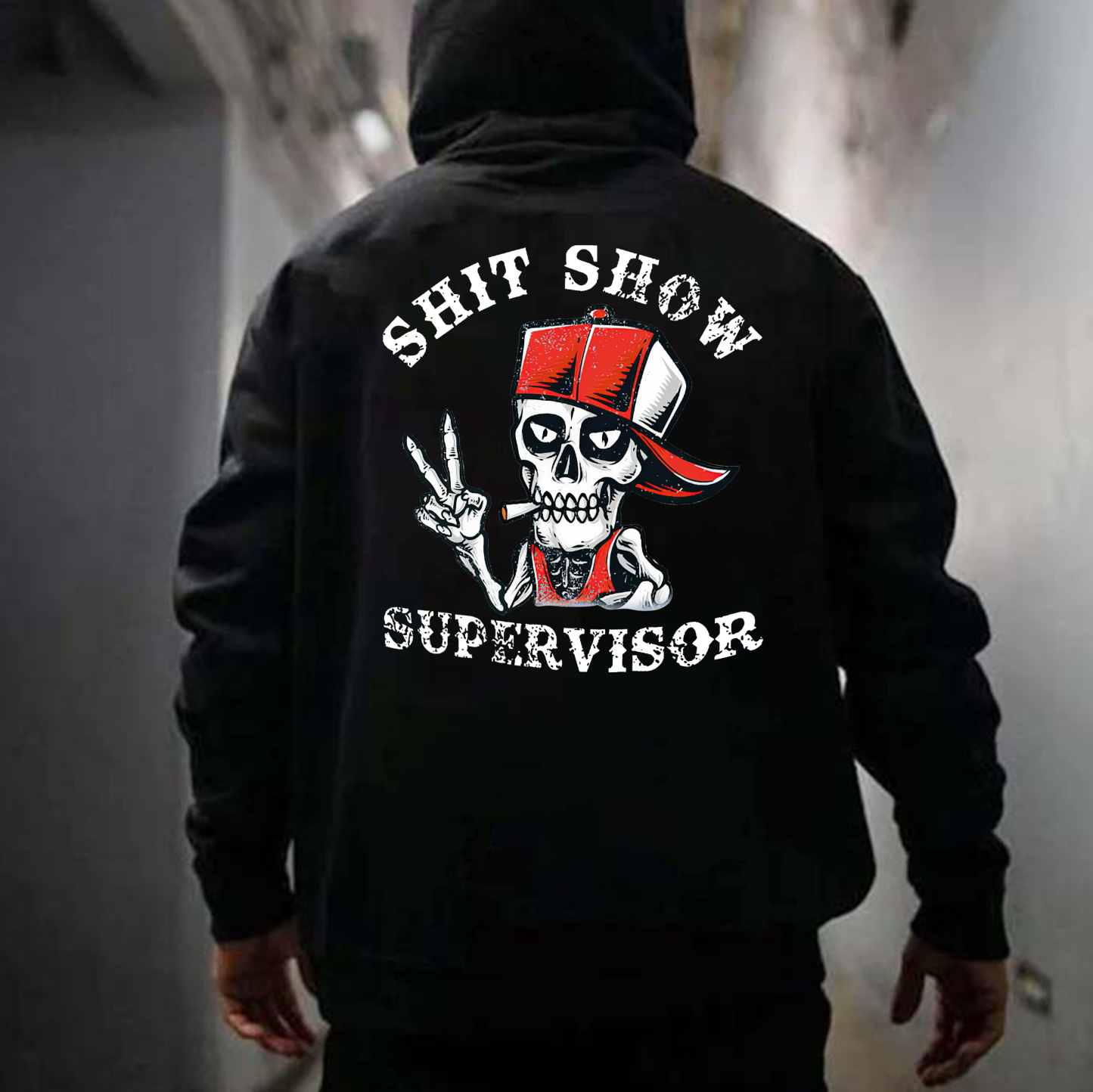 MOTOSUNNY NOBODY CARES, WORK HARDER Skull Black Print Hoodie