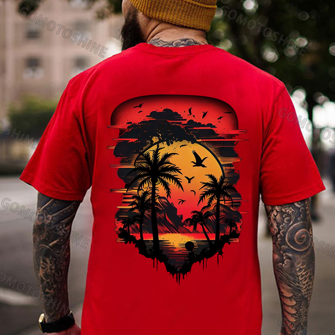 Seaside Sunset Beautiful Scenery Black Print T-Shirt