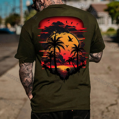 Seaside Sunset Beautiful Scenery Black Print T-Shirt