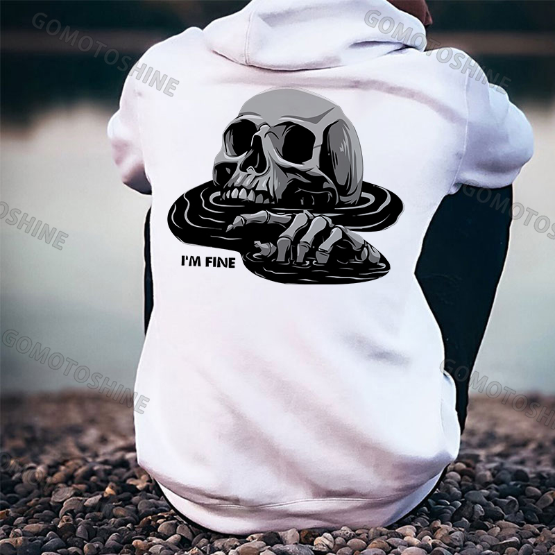 I'M FINE Drowning Skull Black Print Hoodie