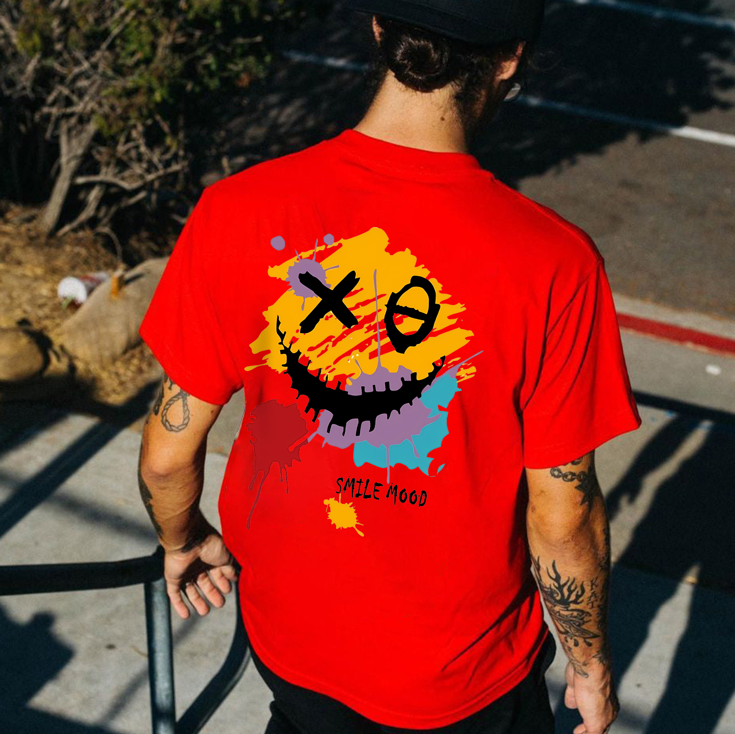 Evil Emoji Graffiti White Print T-Shirt
