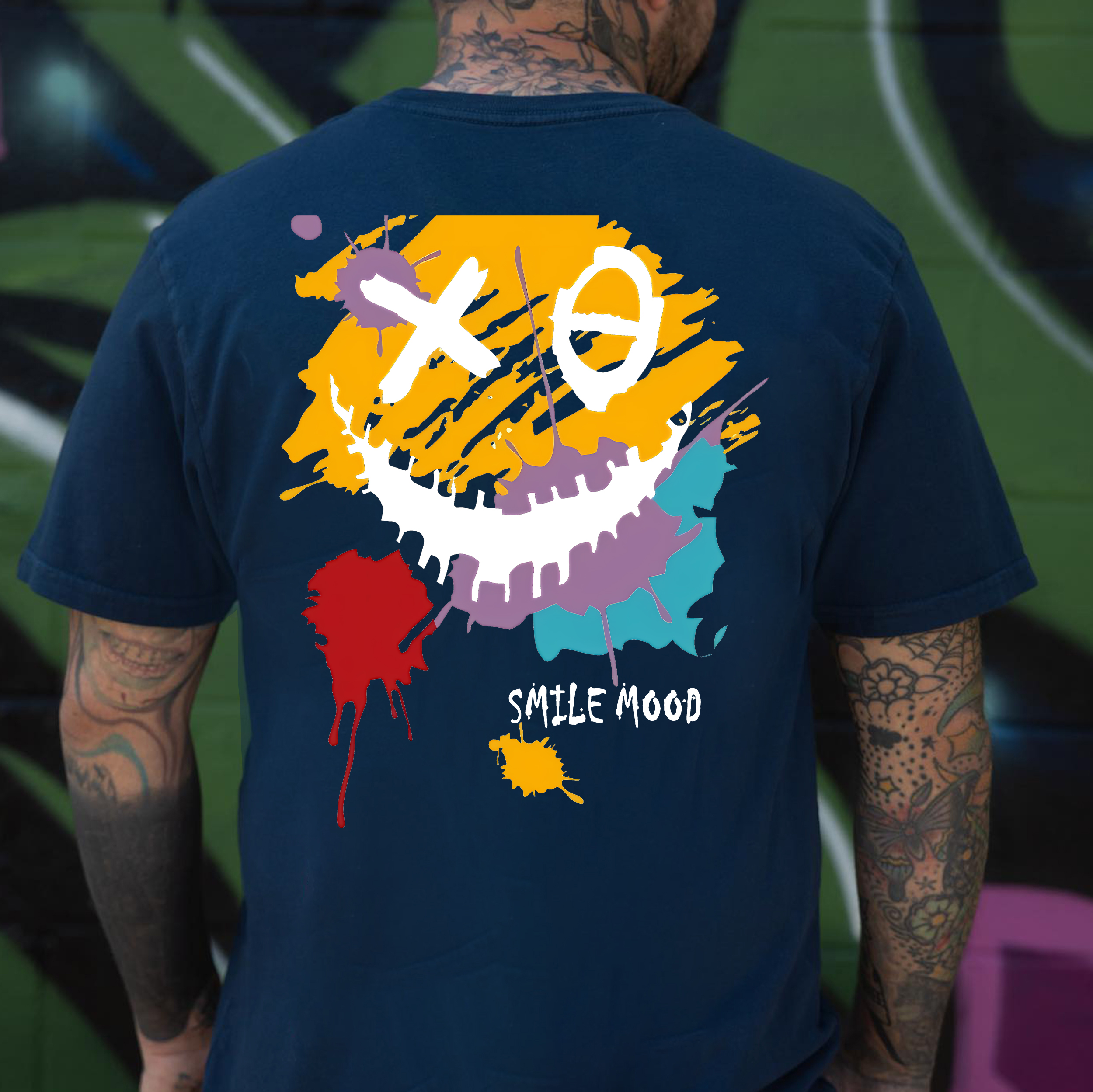 Evil Emoji Graffiti White Print T-Shirt