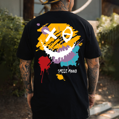 Evil Emoji Graffiti White Print T-Shirt