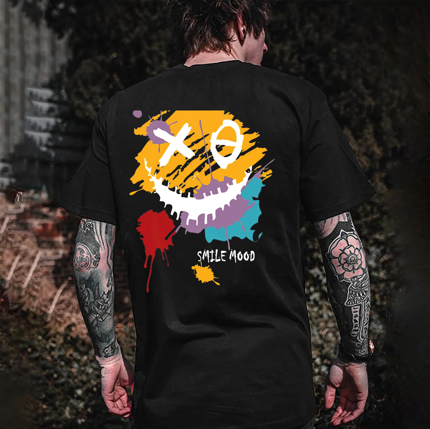 Evil Emoji Graffiti White Print T-Shirt
