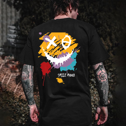 Evil Emoji Graffiti White Print T-Shirt