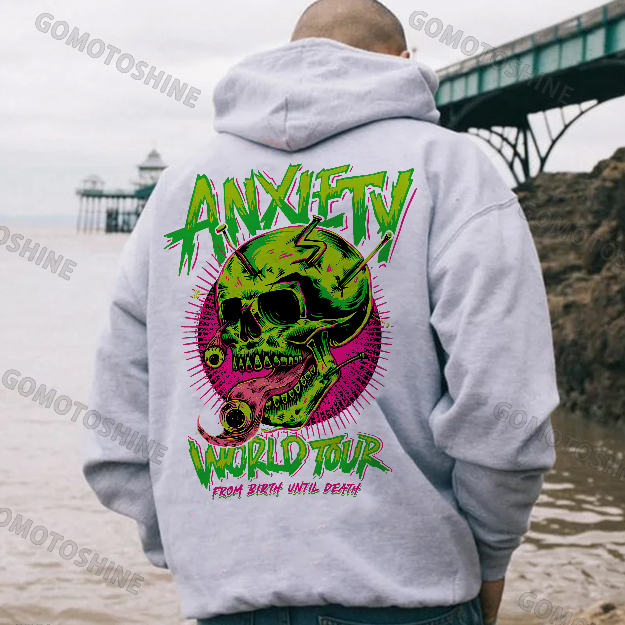 ANXIETY WORLD TOUR Skull Black Print Hoodie