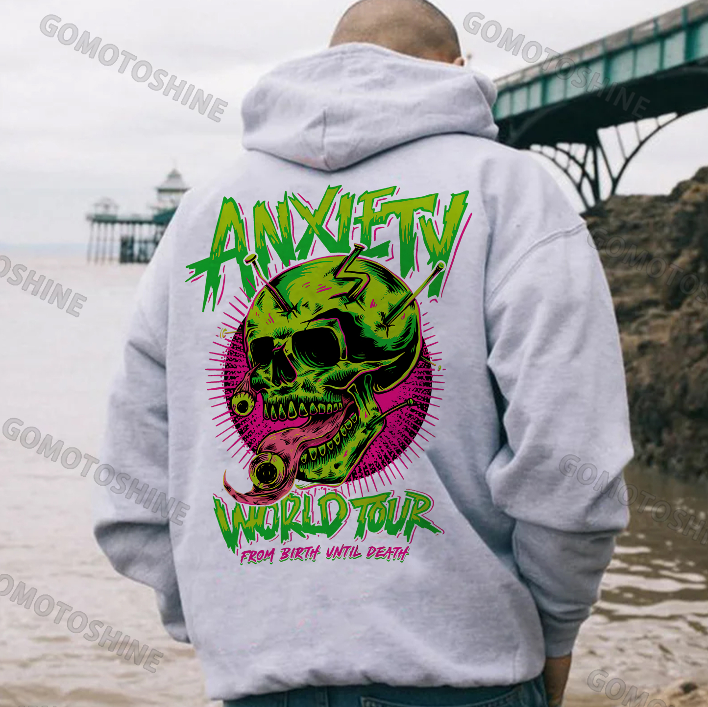 ANXIETY WORLD TOUR Skull Black Print Hoodie