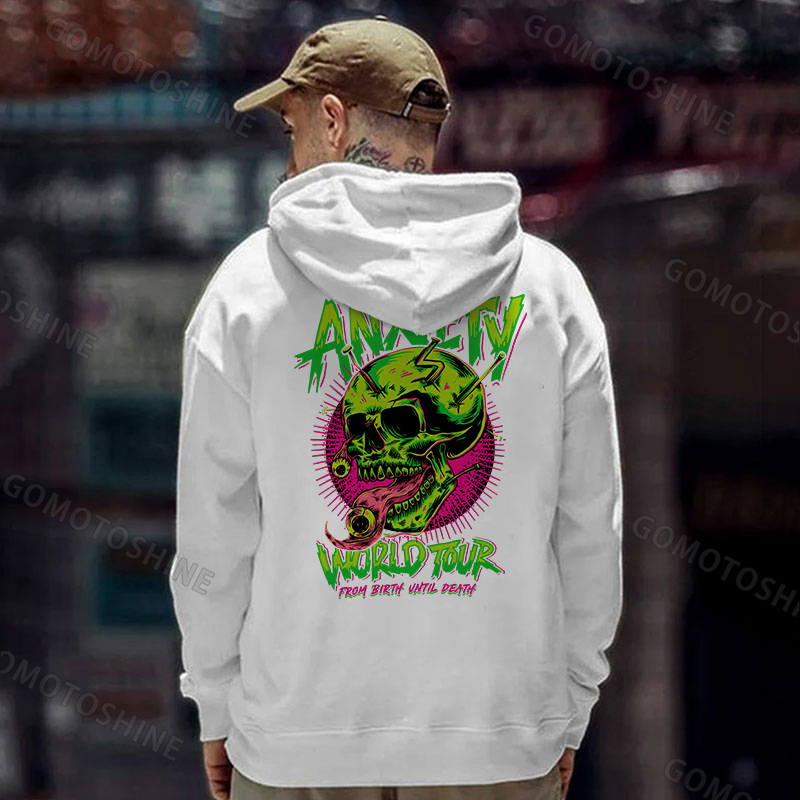 ANXIETY WORLD TOUR Skull Black Print Hoodie