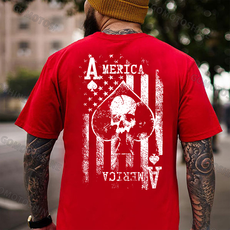 AMERICA USA Flag Ace Of Spades Skull Print Men's T-shirt