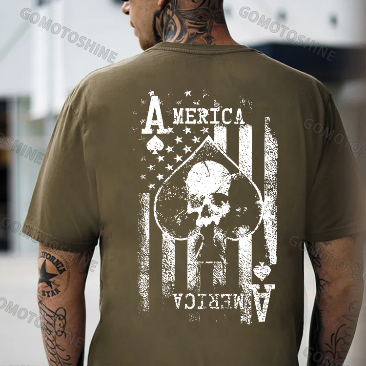 AMERICA USA Flag Ace Of Spades Skull Print Men's T-shirt