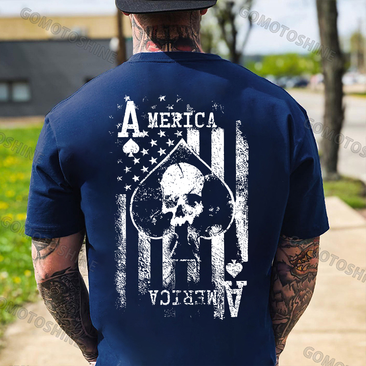 AMERICA USA Flag Ace Of Spades Skull Print Men's T-shirt