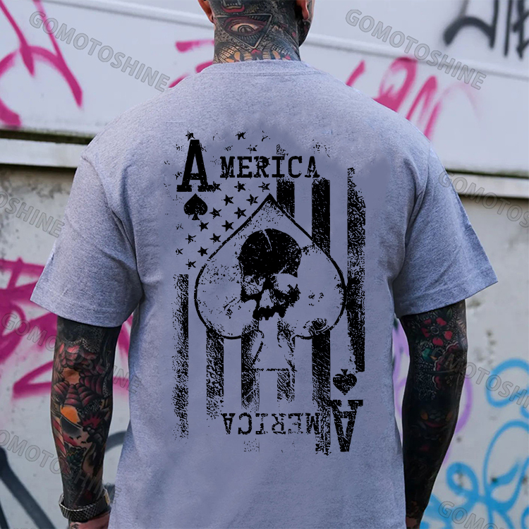 AMERICA USA Flag Ace Of Spades Skull Print Men's T-shirt