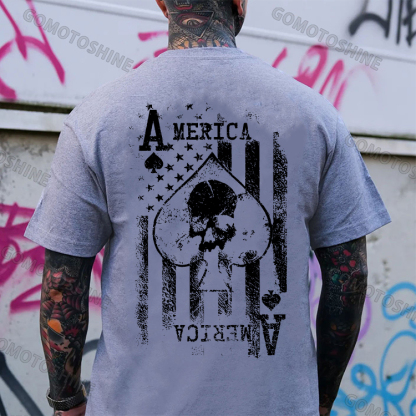 AMERICA USA Flag Ace Of Spades Skull Print Men's T-shirt