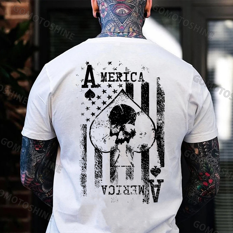 AMERICA USA Flag Ace Of Spades Skull Print Men's T-shirt