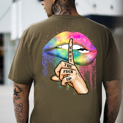 SHUT THE FUCK UP Iridescent Lips Print Men's T-shirt