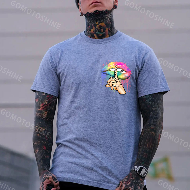 SHUT THE FUCK UP Iridescent Lips Print Men's T-shirt