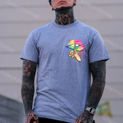 SHUT THE FUCK UP Iridescent Lips Print Men's T-shirt
