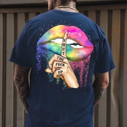SHUT THE FUCK UP Iridescent Lips Print Men's T-shirt
