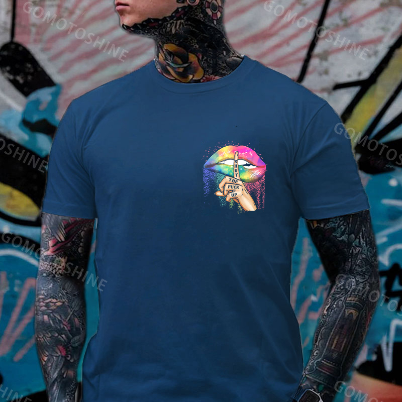 SHUT THE FUCK UP Iridescent Lips Print Men's T-shirt