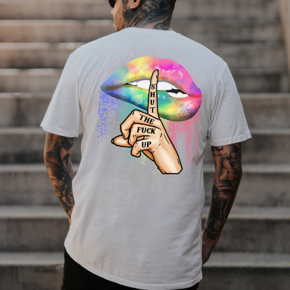 SHUT THE FUCK UP Iridescent Lips Print Men's T-shirt