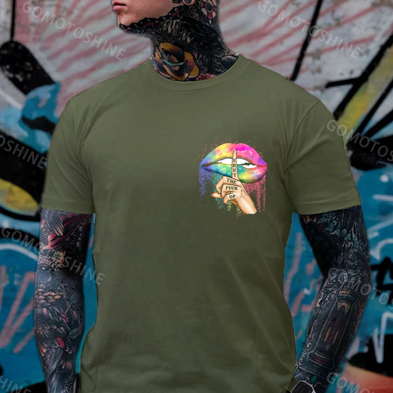 SHUT THE FUCK UP Iridescent Lips Print Men's T-shirt
