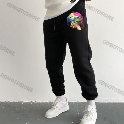SHUT THE FUCK UP Iridescent Lips Men's Print Sweatpants