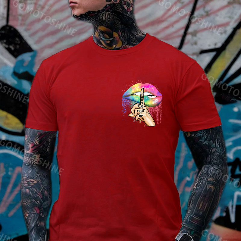 SHUT THE FUCK UP Iridescent Lips Print Men's T-shirt