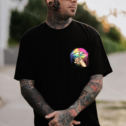 SHUT THE FUCK UP Iridescent Lips Print Men's T-shirt