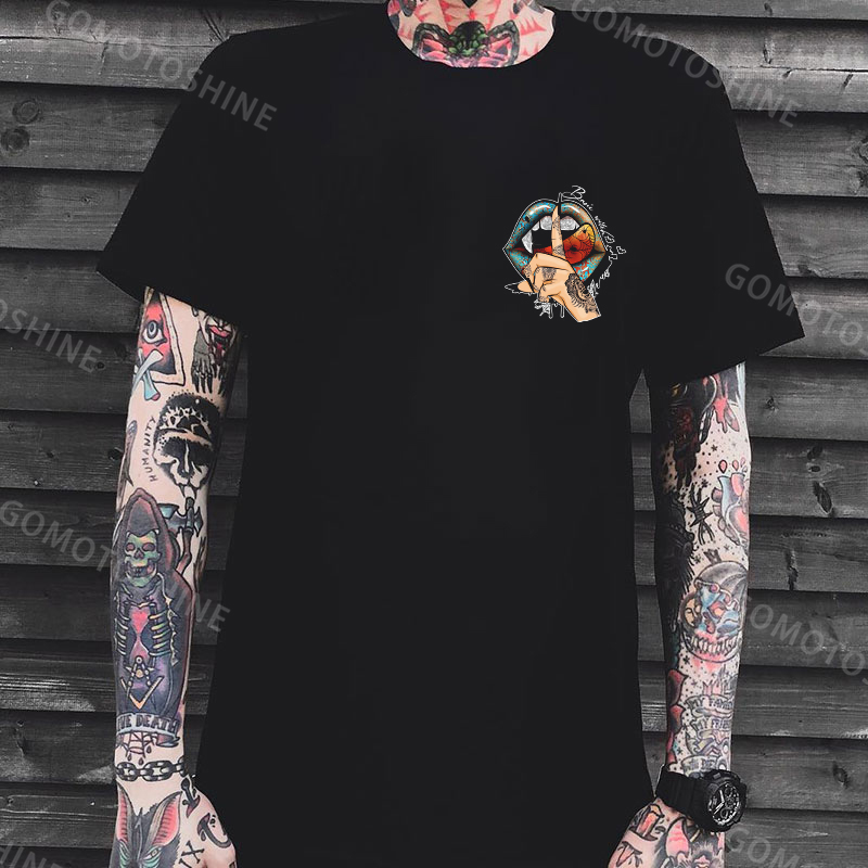 Keep Silence Gothic Style Lips Print Men's T-shirt