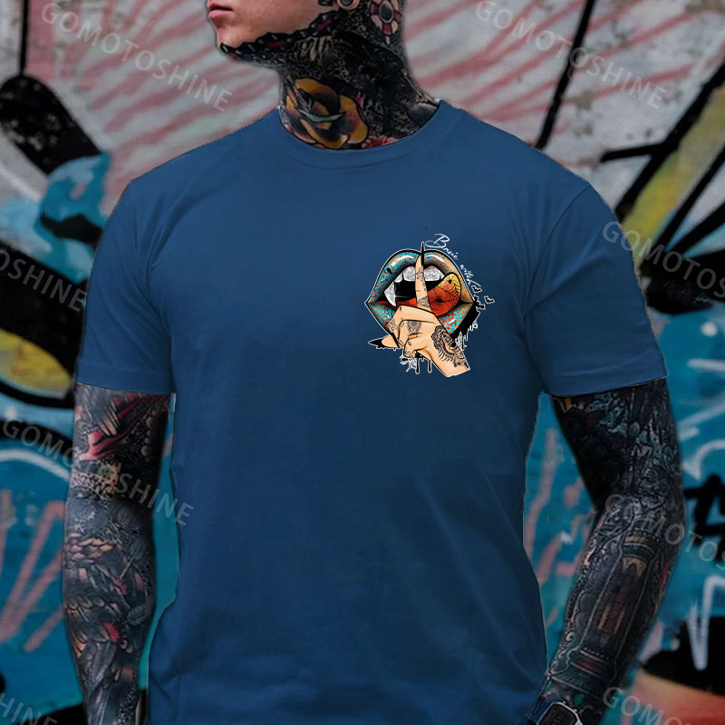 Keep Silence Gothic Style Lips Print Men's T-shirt