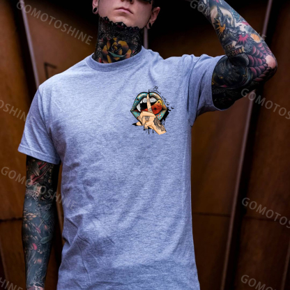 Keep Silence Gothic Style Lips Print Men's T-shirt