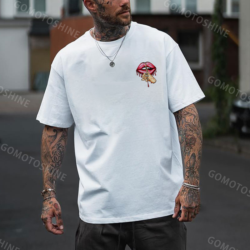 SHUT THE FUCK UP Red Lips Print Men's T-Shirt