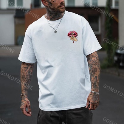 SHUT THE FUCK UP Red Lips Print Men's T-Shirt